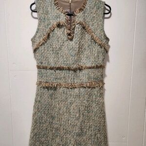 Tory Burch Tweed Mini Dress in Cream and Tan